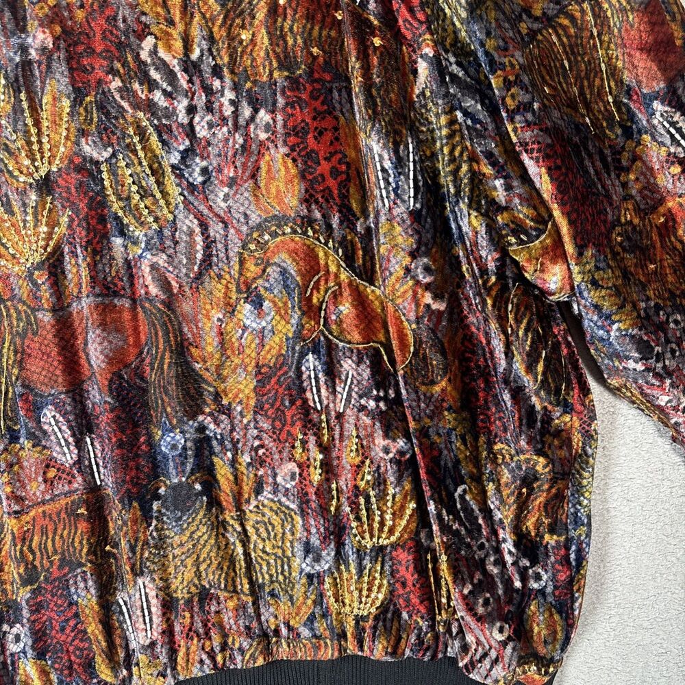VNTG Judith Ann Creations Sweater Women's Size 2X Lined Rayon Artsy Horse Farm - Picture 4 of 16